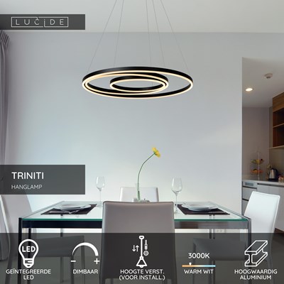 Lucide TRINITI - Hanglamp - Ø 80 cm - LED Dimb. - 3000K - Zwart